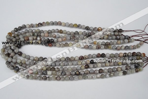 CAG1421 15.5 inches 6mm faceted round silver needle agate beads