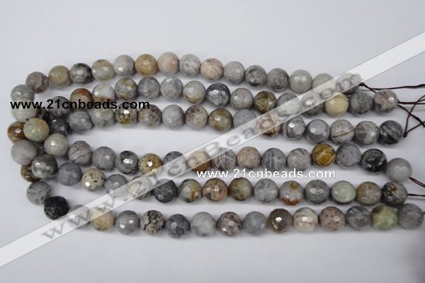 CAG1424 15.5 inches 12mm faceted round silver needle agate beads