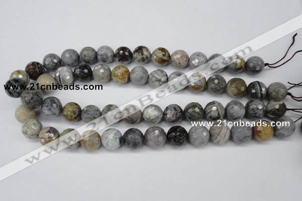 CAG1425 15.5 inches 14mm faceted round silver needle agate beads