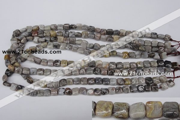 CAG1430 15.5 inches 8*8mm square silver needle agate beads