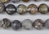 CAG1434 15.5 inches 12mm faceted round bamboo leaf agate beads