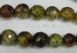 CAG1523 15.5 inches 10mm faceted round fire crackle agate beads