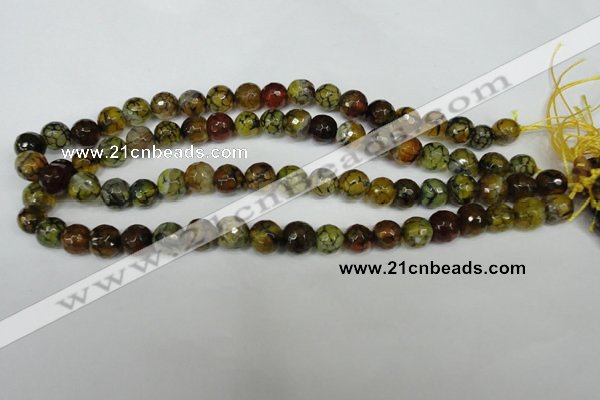 CAG1523 15.5 inches 10mm faceted round fire crackle agate beads