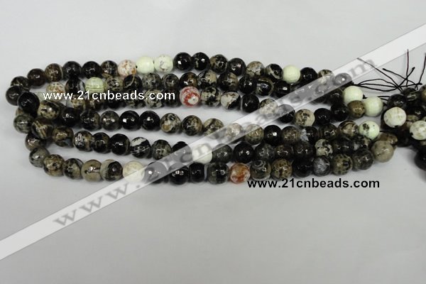CAG1525 15.5 inches 10mm faceted round fire crackle agate beads