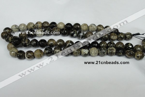 CAG1540 15.5 inches 12mm faceted round fire crackle agate beads