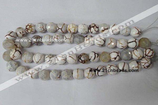 CAG1547 15.5 inches 14mm faceted round fire crackle agate beads