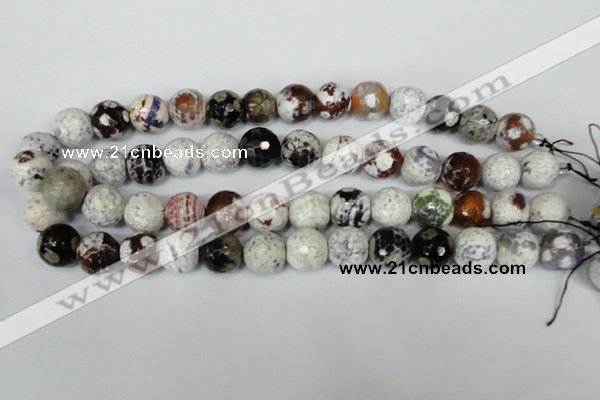 CAG1551 15.5 inches 14mm faceted round fire crackle agate beads