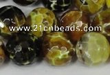 CAG1557 15.5 inches 16mm faceted round fire crackle agate beads