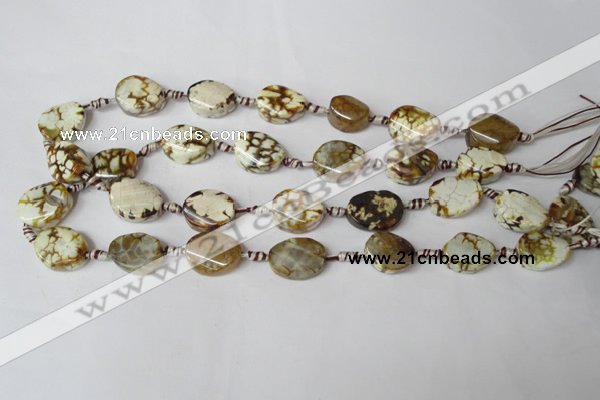 CAG1575 15.5 inches 15*20mm twisted oval fire crackle agate beads