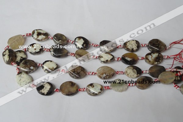 CAG1576 15.5 inches 15*20mm twisted oval fire crackle agate beads