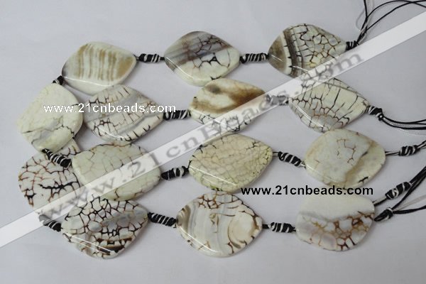 CAG1581 15.5 inches 30*38mm twisted marquise fire crackle agate beads