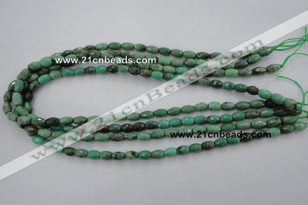 CAG1605 15.5 inches 6*9mm faceted rice green grass agate beads