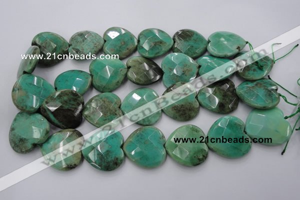 CAG1614 15.5 inches 30*30mm faceted heart green grass agate beads