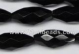 CAG1630 15.5 inches 13*30mm faceted rice black agate gemstone beads