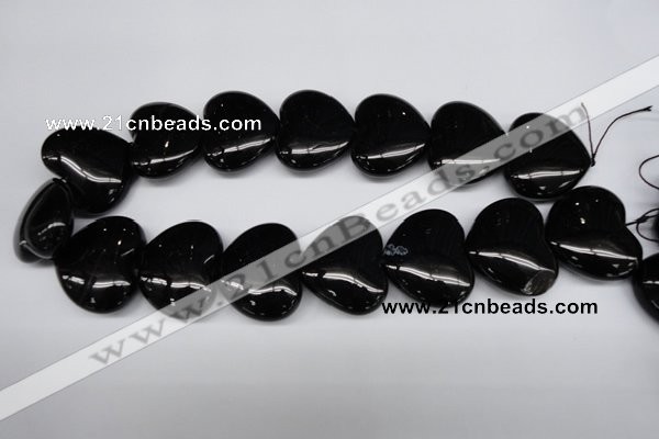 CAG1631 15.5 inches 32*32mm heart black agate gemstone beads