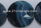 CAG1640 15.5 inches 35mm faceted coin blue agate gemstone beads