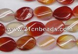 CAG1652 15.5 inches 10*14mm twisted oval red agate gemstone beads