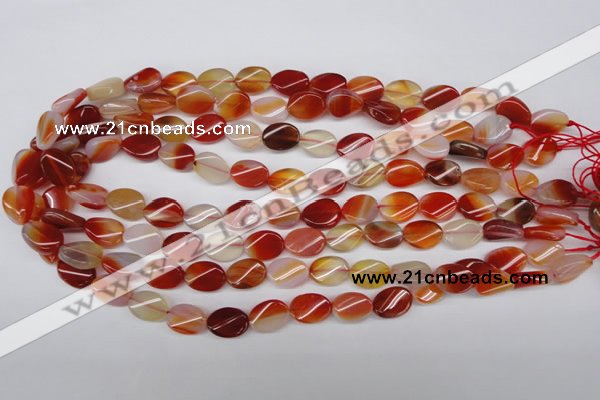 CAG1652 15.5 inches 10*14mm twisted oval red agate gemstone beads