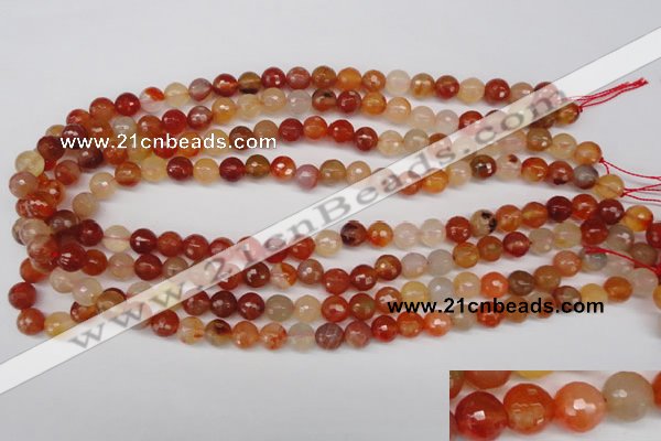 CAG1656 15.5 inches 8mm faceted round red agate gemstone beads