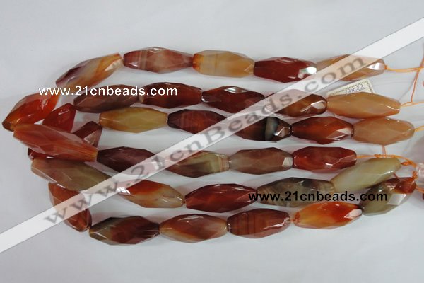 CAG1670 15.5 inches 14*30mm faceted rice red agate gemstone beads