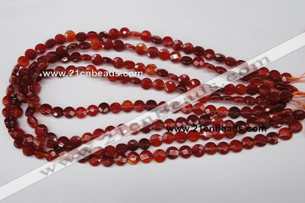 CAG1675 15.5 inches 8mm faceted coin red agate gemstone beads