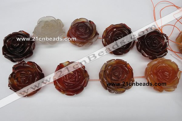 CAG1682 15.5 inches 38mm carved flower red agate gemstone beads