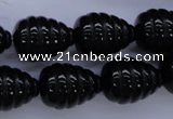 CAG1691 15.5 inches 15*20mm carved teardrop black agate beads