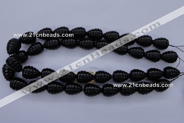 CAG1691 15.5 inches 15*20mm carved teardrop black agate beads