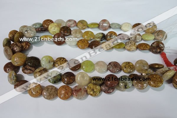 CAG1726 15.5 inches 15mm flat round rainbow agate beads wholesale