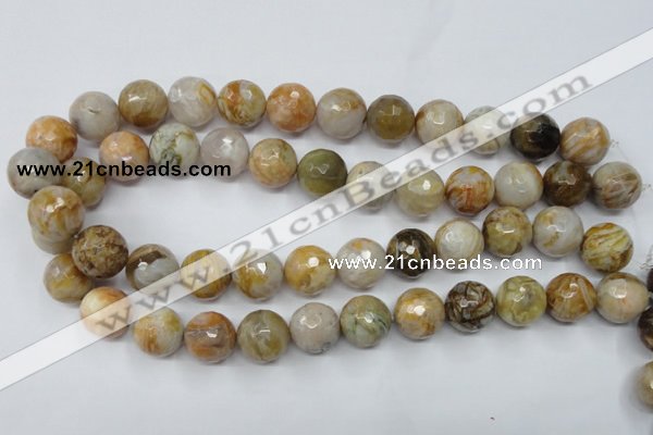 CAG1835 15.5 inches 16mm faceted round bamboo leaf agate beads
