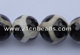 CAG1873 15.5 inches 12mm faceted round tibetan agate beads wholesale