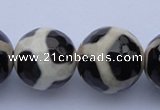 CAG1874 15.5 inches 14mm faceted round tibetan agate beads wholesale