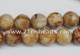 CAG1888 15.5 inches 12mm faceted round lemon crazy lace agate beads