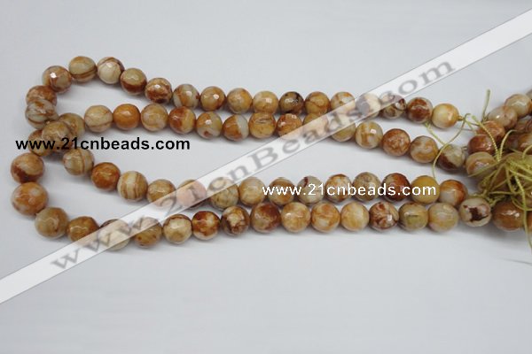 CAG1888 15.5 inches 12mm faceted round lemon crazy lace agate beads