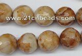 CAG1889 15.5 inches 14mm faceted round lemon crazy lace agate beads