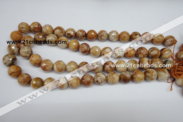 CAG1889 15.5 inches 14mm faceted round lemon crazy lace agate beads