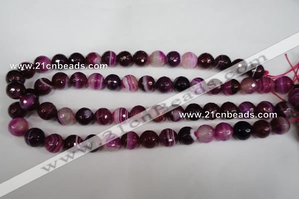 CAG2087 15.5 inches 10mm faceted round fuchsia line agate beads