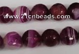 CAG2088 15.5 inches 12mm faceted round fuchsia line agate beads