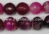 CAG2089 15.5 inches 14mm faceted round fuchsia line agate beads