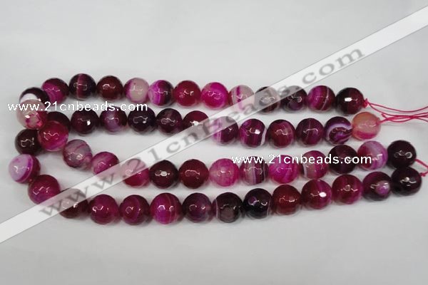 CAG2089 15.5 inches 14mm faceted round fuchsia line agate beads