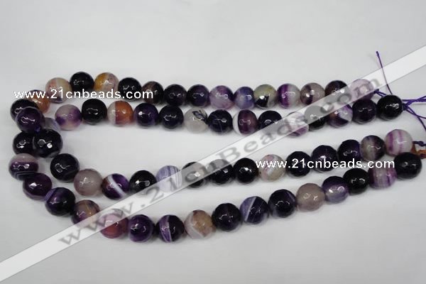 CAG2097 15.5 inches 12mm faceted round purple line agate beads