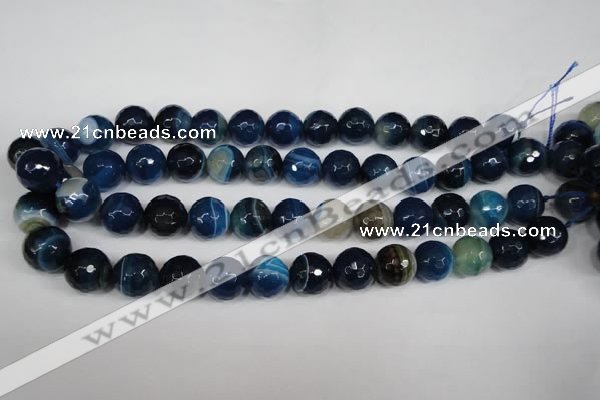 CAG2106 15.5 inches 12mm faceted round blue line agate beads