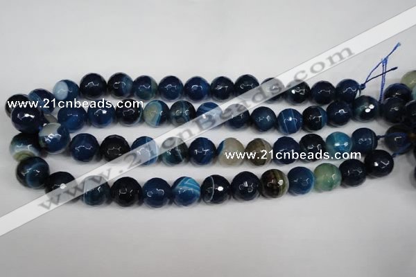 CAG2107 15.5 inches 14mm faceted round blue line agate beads