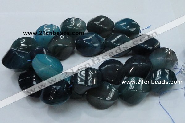 CAG222 15.5 inches 25*35mm twisted blue agate gemstone beads