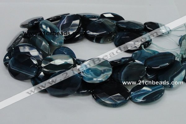 CAG224 15.5 inches 25*35mm faceted oval blue agate gemstone beads