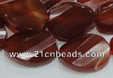 CAG229 15.5 inches 20*25mm faceted twisted oval red agate beads