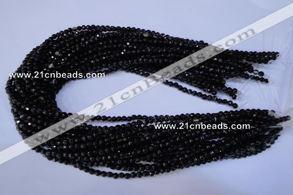 CAG2312 15.5 inches 4mm faceted round black line agate beads