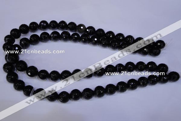 CAG2316 15.5 inches 12mm faceted round black line agate beads