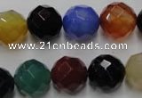 CAG2355 15.5 inches 14mm faceted round multi colored agate beads