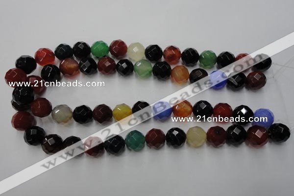 CAG2355 15.5 inches 14mm faceted round multi colored agate beads